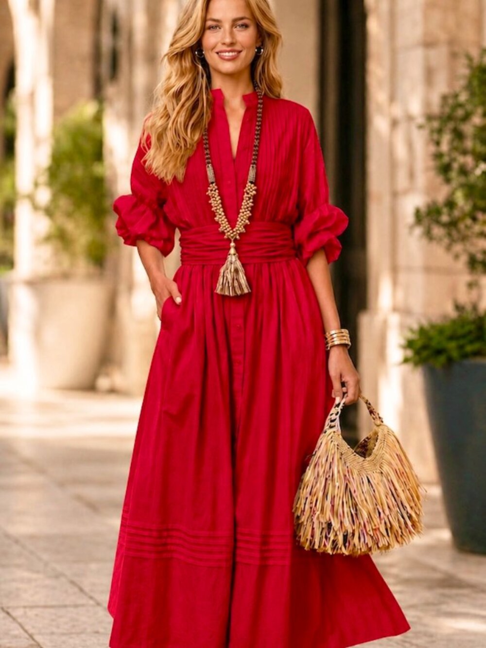 NWOT Marielle Almelo Stokkelaar Phoebe Maxi Dress in Red One Size O/S